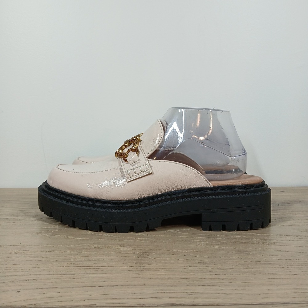 Circus By Sam Edelman Loafers Womens 8 Cream Patent Chunky Gold Chain Preppy
